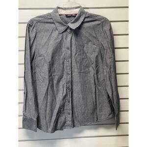 Basic Editions Button Down Top Womens L Embroidered Dot Academia Coastal Grandma
